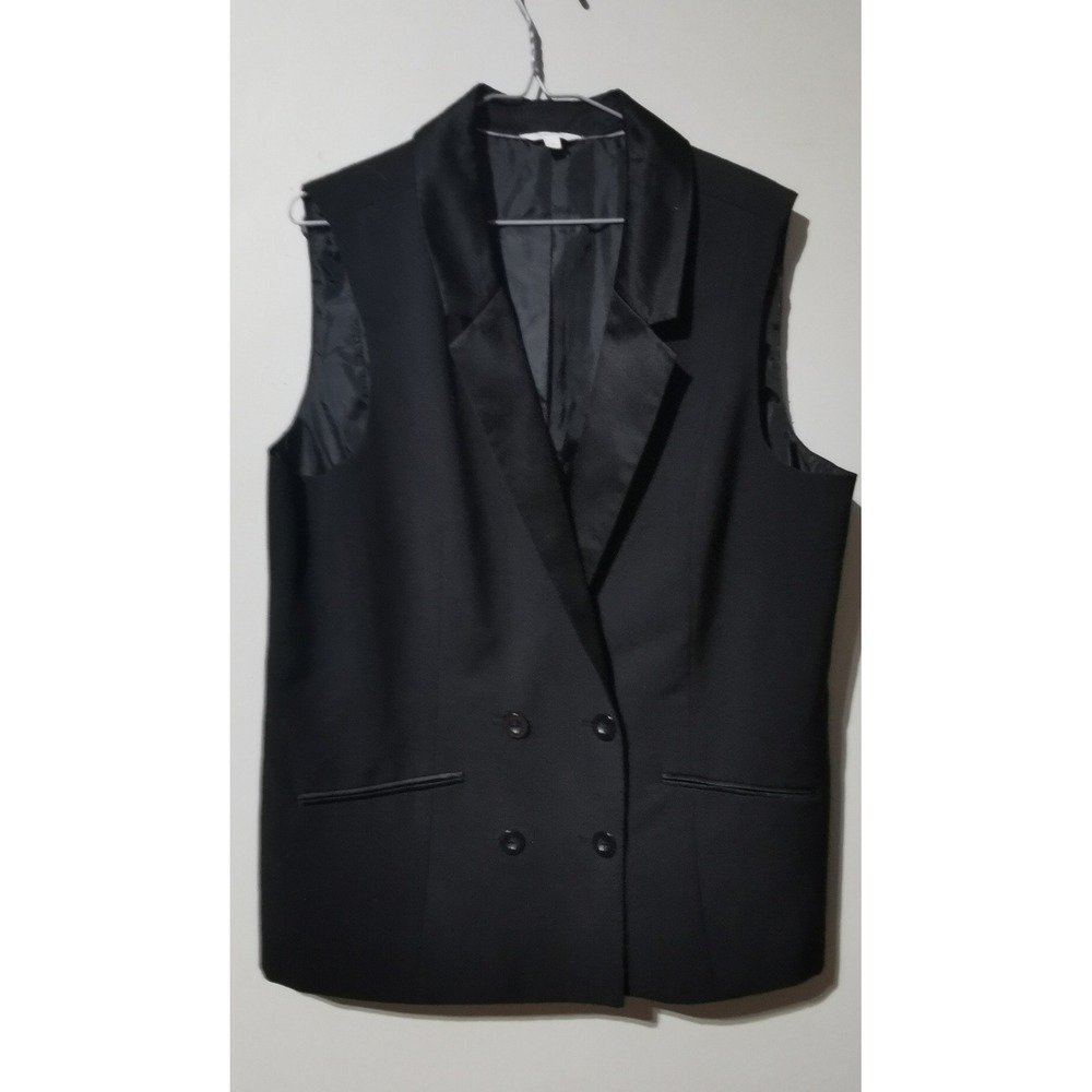 Reitmans Womens Black Double Breasted Sleeveless Blazer Vest Satin Lapel Size 17